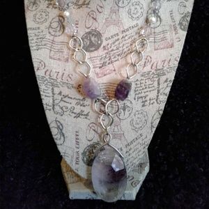 Amethyst Purple Silver Strand Statement Necklace